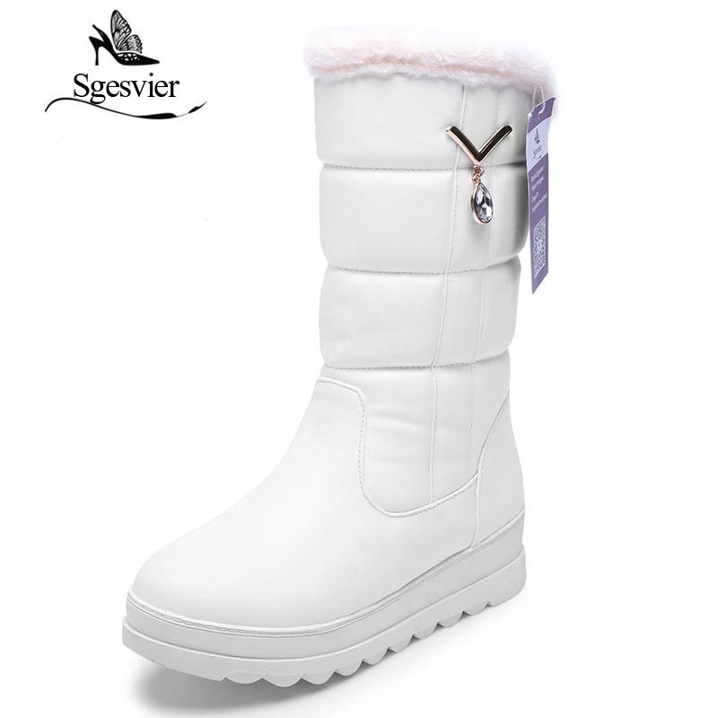 

SGESVIER Women Shoes Winter Mid-Calf Boots Warm Snow Boots Round Toe Waterproof Lady Cotton Shoes Zapatos Mujer Botas OX043