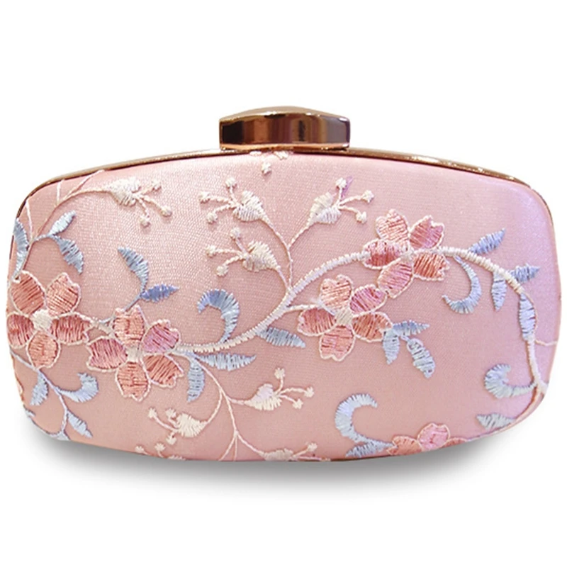 Новая мода ручной работы цветок вышитый клатч сумка кошелек металлическая цепочка Сумка женская Свадебная вечерняя сумка - Цвет: Pink