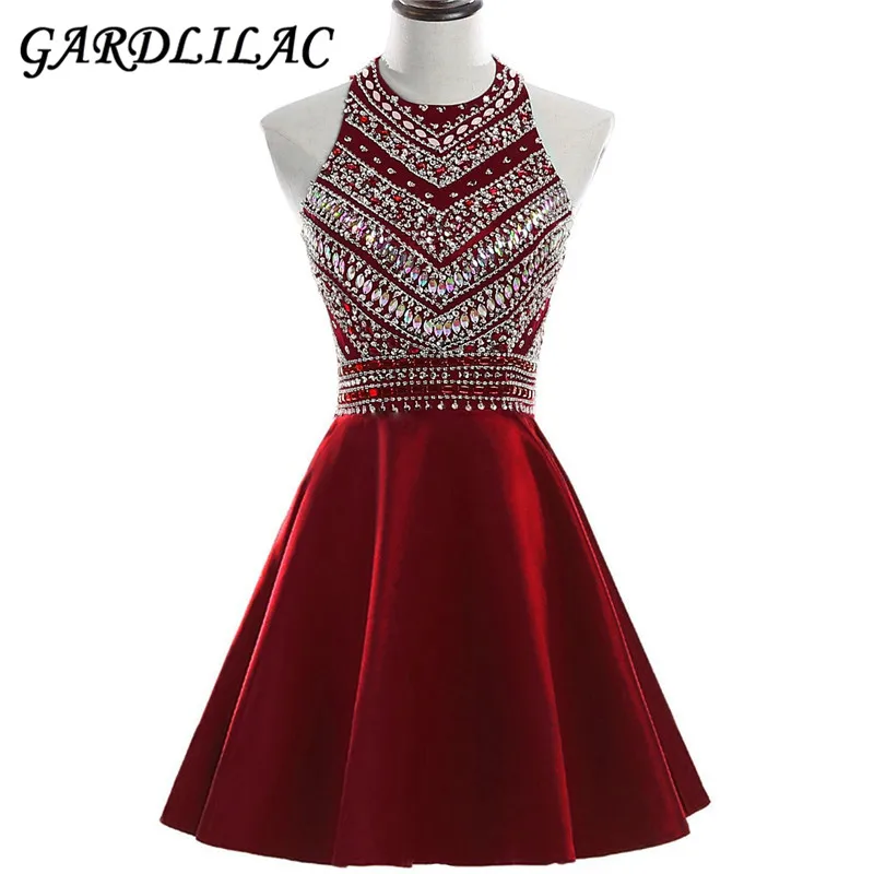 

Gardlilac Halter Short Homecoming Dress 2021 Stain Beading Short Party Dress Red Black Blue Prom Evening Gowns