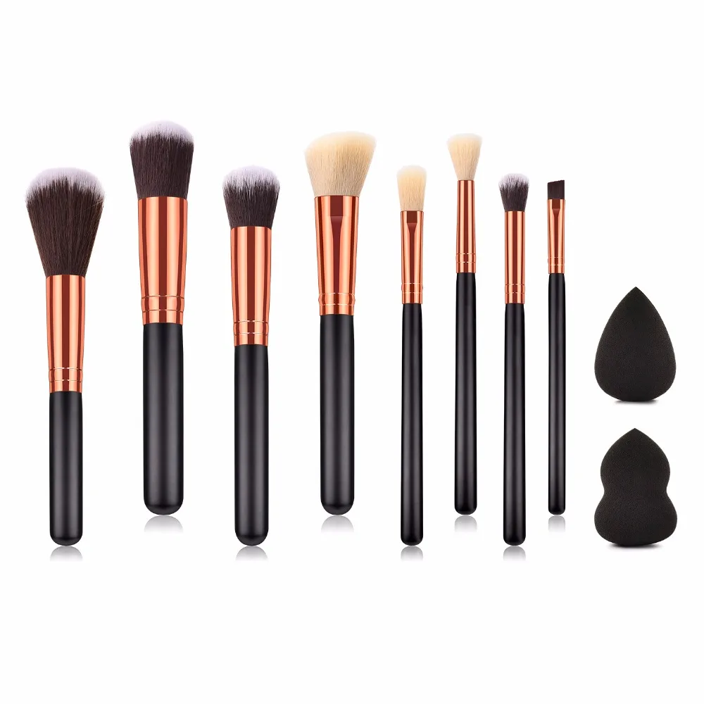 

2019 10Pcs Professional Makeup Brushes Set Powder Blush Foundation Eyeshadow Make Up Fan Brushes With Cosmetic Puff