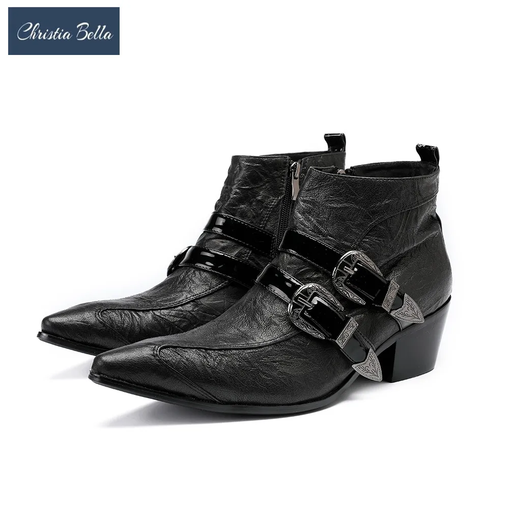 Christia Bella New Punk Style Genuine Leather Men Ankle Boots Lace Up