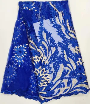 

Hot sale blue latest african laces 2019 african french lace fabric with beads tulle lace nigerian lace fabrics for dress WH-B29