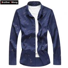 Осень Новая мужская Повседневная рубашка с принтом Модная рубашка с длинными рукавами Мужская брендовая плюс размер 5XL 6XL 7XL темно-синий красный белый светло-синий