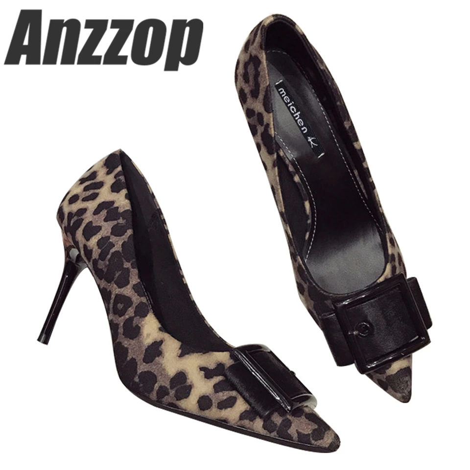 

ANZZOP springnew Korean version of the leopard net red French girl small fresh high-heeled women's fine with pointed sexy single