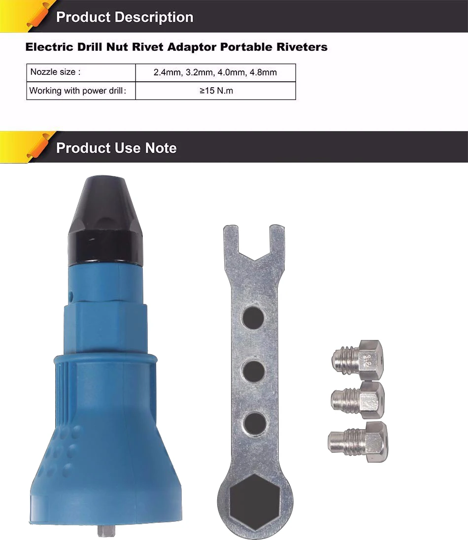 HILDA Electric Rivet Nut Gun Riveting Tool Cordless Riveting Drill Adaptor Insert Nut Tool Riveting Drill Adapter 2.4mm-4.8mm