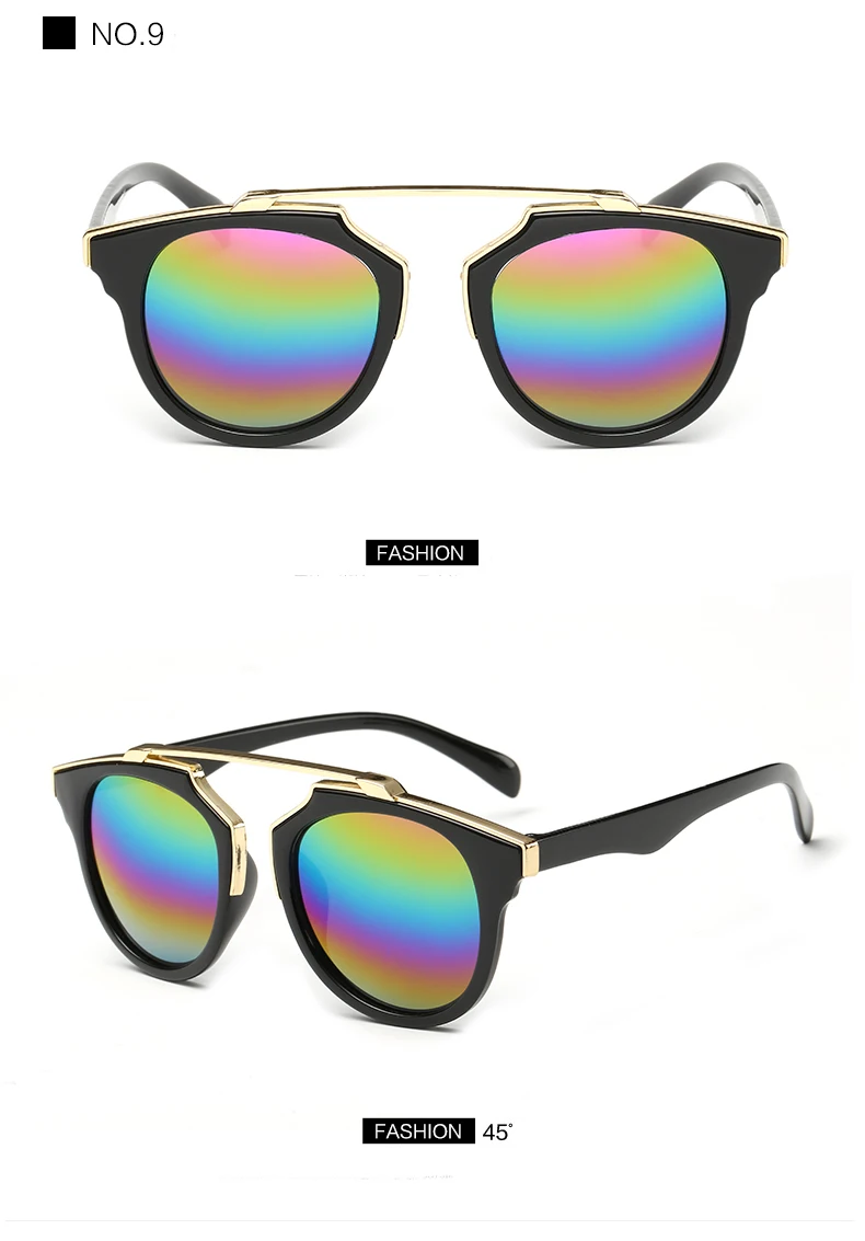 Фирменная обувь в стиле ретро; Круглый Для мужчин солнцезащитные очки Для женщин трендовые Цвет пленка Для мужчин очки для Для женщин UV400 очки Oculos Gafas De Sol Feminino - Цвет линз: 9