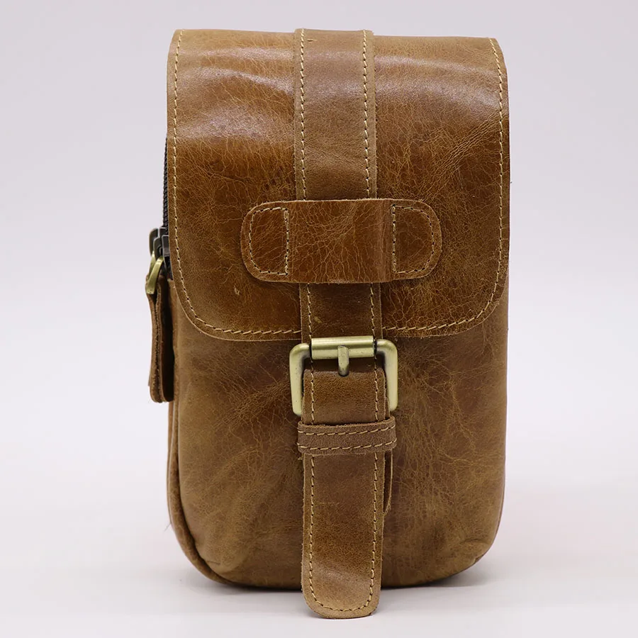

Vintage Genuine Leather Waist Bag Men's Multi-function Bag Belt Sling Bags Casual Mini Travel Bag Mobile Phone Case Cover Pack