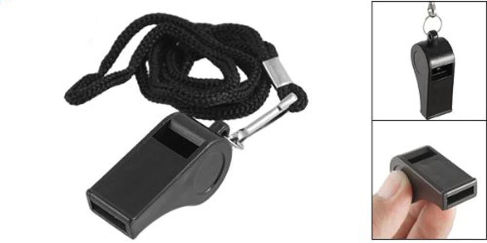

2 Pcs Practical Football Sports Match Referee Black Plastic Whistle w Neck Strap