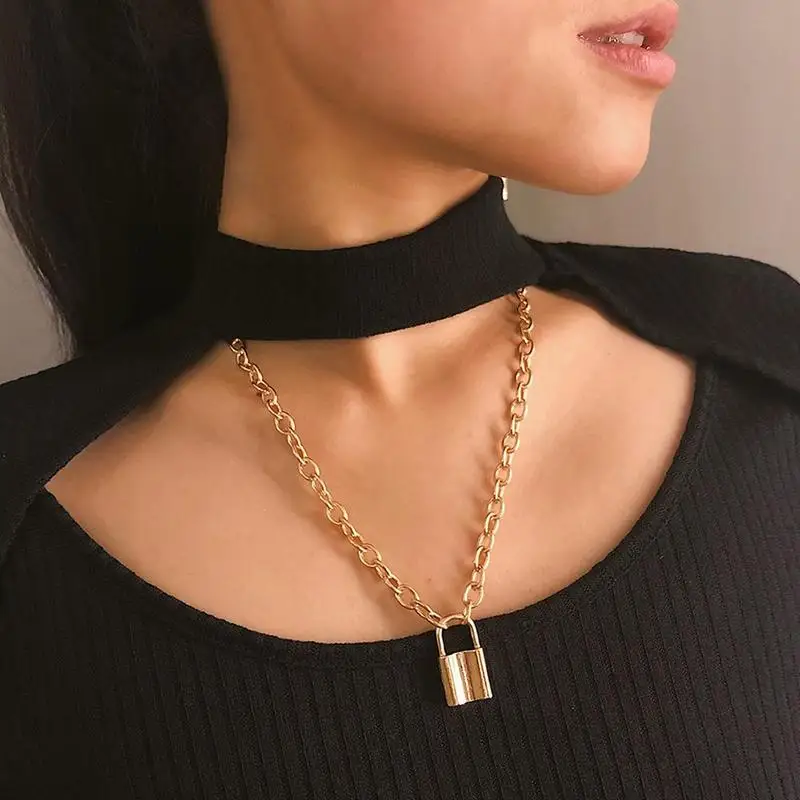 

DIY Lock Shape Wild Temperament Chain Necklace Handmade Personality Retro Geometric Item Sweater Chain Female Simple