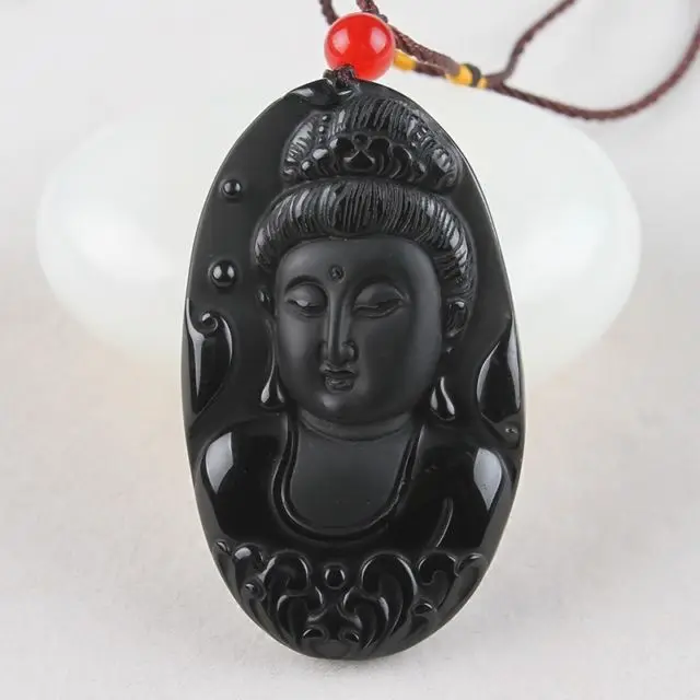 

Elaborate Chinese collection black jade Goddess of mercy head pendant