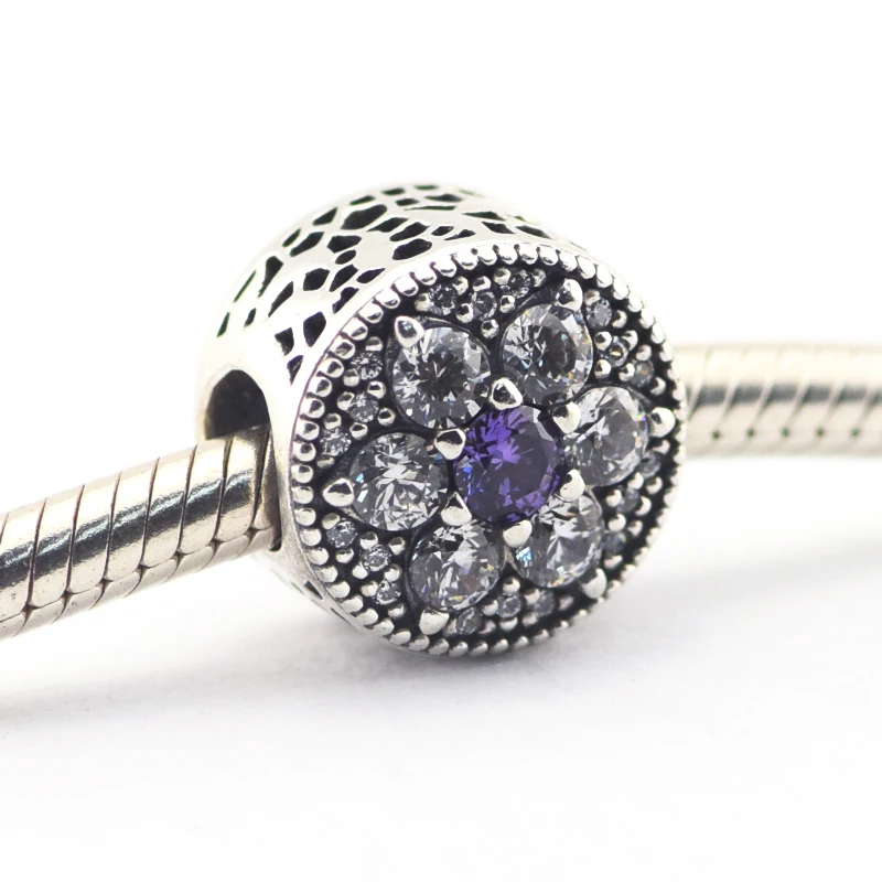 

Pandulaso Forget Me Not Purple CZ Charm Fits Original Silver Chain Bracelets For Woman DIY Beads For Jewelry Making