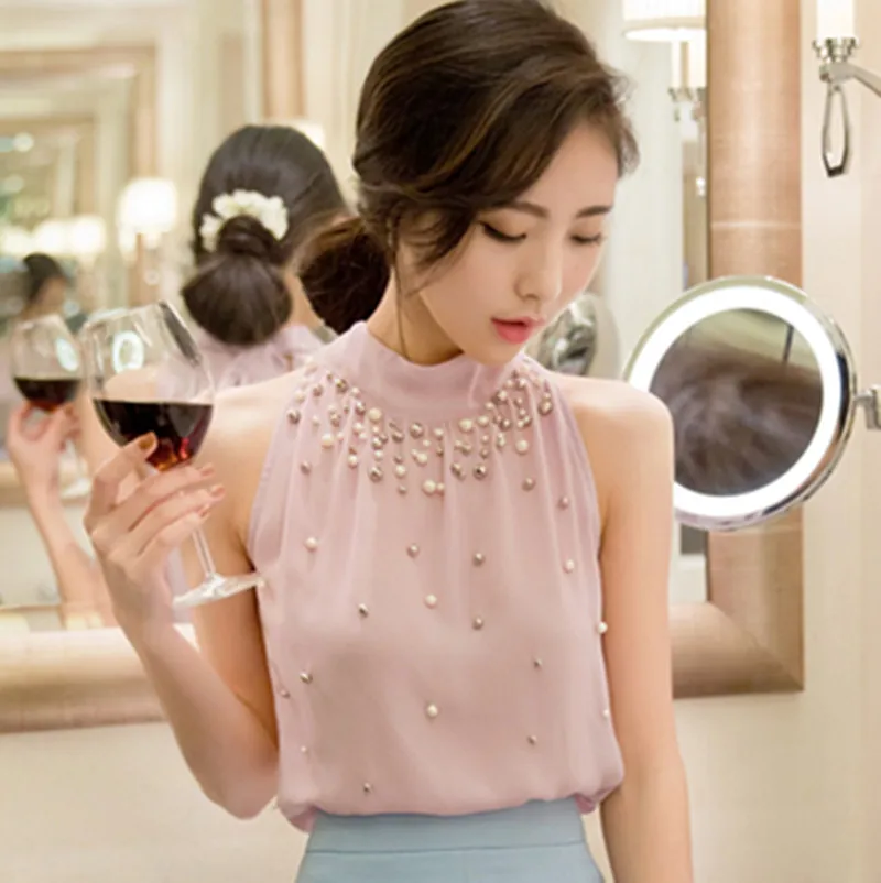 Nice New Vogue Fashion font b Women b font Beading Chiffon font b Blouse b font
