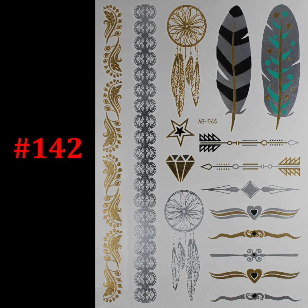 Indian Feather jewelry sticker tattoo metallic golden flash tattoos