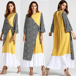 2018 Мусульманская Мода Для женщин осень зима Этническая Стиль печати с длинным рукавом повседневные Модные Повседневное вечерние Длинные