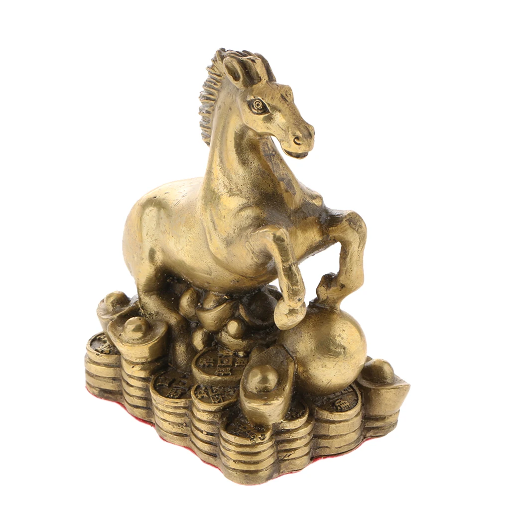 Восточный китайский фэн-шуй украшения орнамент деньги счастливый монета Зодиак фигурки животных латунь - Цвет: Horse