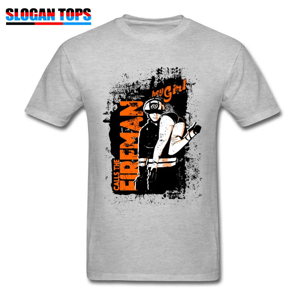 Tops Shirts CALLS THE FIREMAN Thanksgiving Day Family Camisa Short Sleeve 100% Cotton Round Neck Adult T-Shirt Camisa Tee-Shirts CALLS THE FIREMAN grey