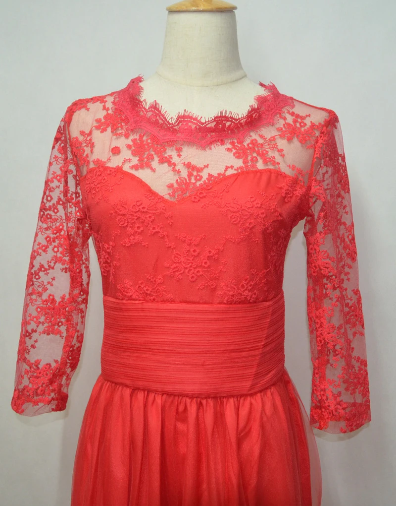 SEBOWEL Formal Elegant Womens Floor-Length Evening Wedding Party Dress 3 Quarter Sleeve Chiffon Lace Maxi Long Dresses Robe (8)