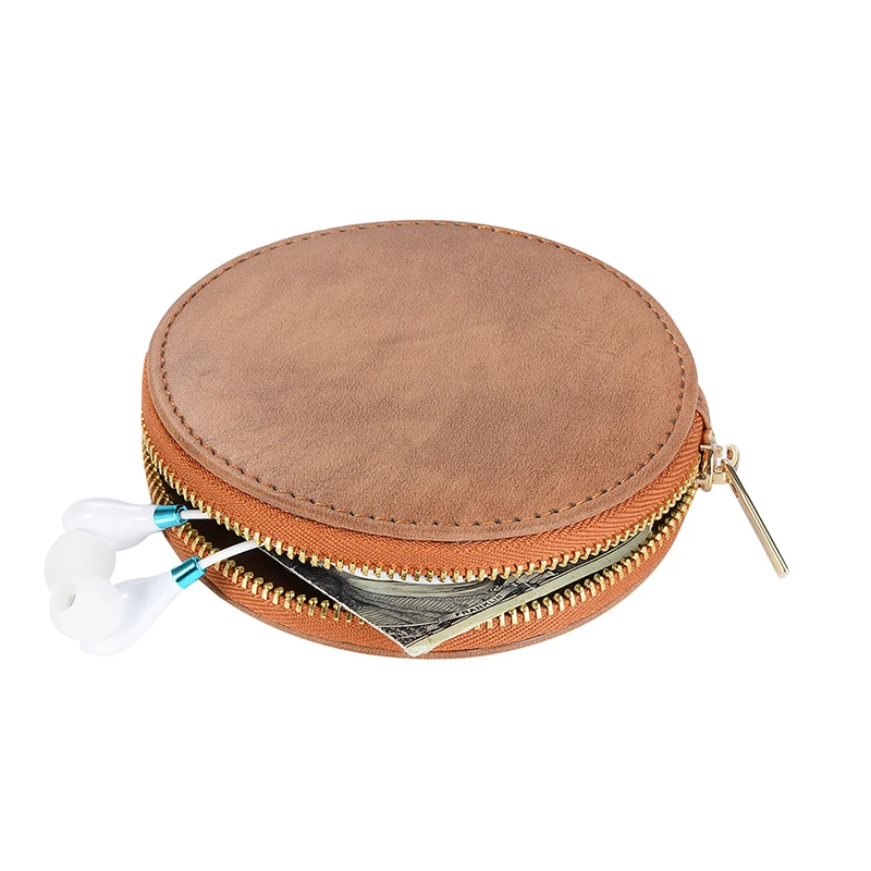 

HAISSKY Retro Zipper PU Leather Soft Earphone Case Bag Mini Portable Headphone Cash Key Storage Pocket Cover Headset Accessories