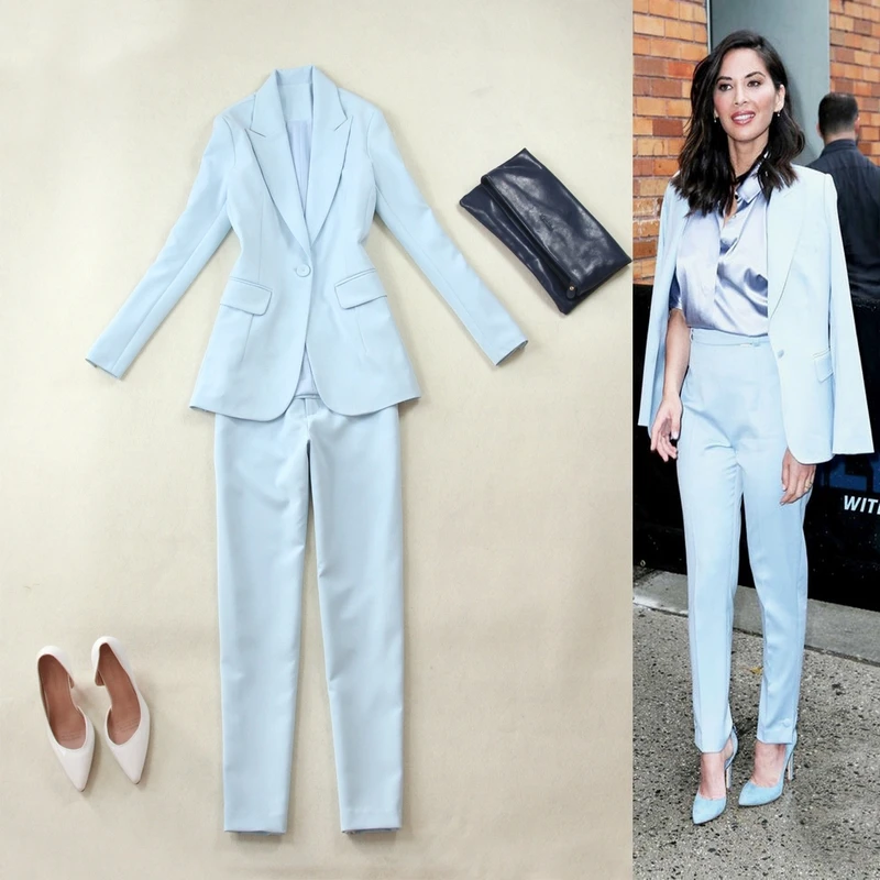 

Large size suit female 2019 spring and summer new slim suit small pants two sets of temperament casual solid color wild women's