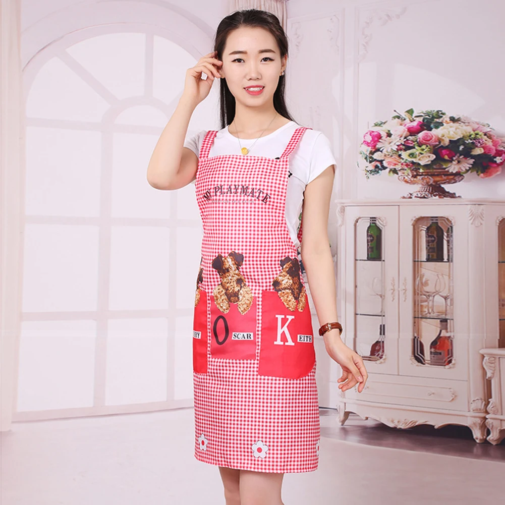 Cute Pet Dog Print Apron Waterproof Sleeveless Pocket Aprons for Woman Kitchen Cooking Apron Household Cleaning Aprons for Adult