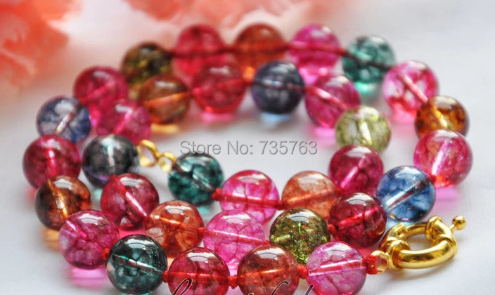 

xiuli 0014514 LUSTER 18" 12mm multi-colour round emerald jade stone necklace