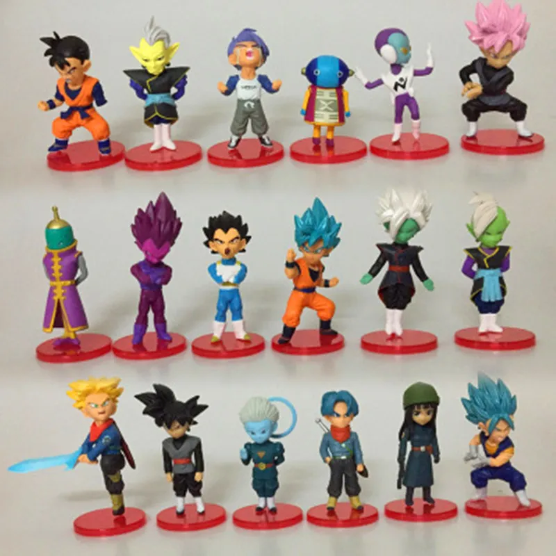 

18PCS/set Dragon Ball Son Goku Son Gohan Gotenks Vegeta Torankusu Pedestal PVC Action Figure Collectible Model Toy In Bags