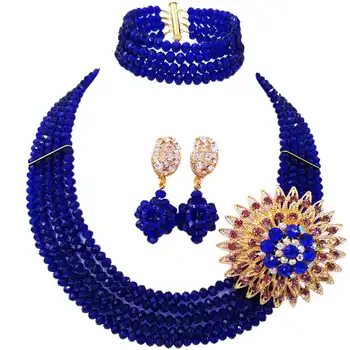 

Royal Blue jewelry Set Nigerian Wedding African Beads Crystal Costume Necklaces laanc AL101