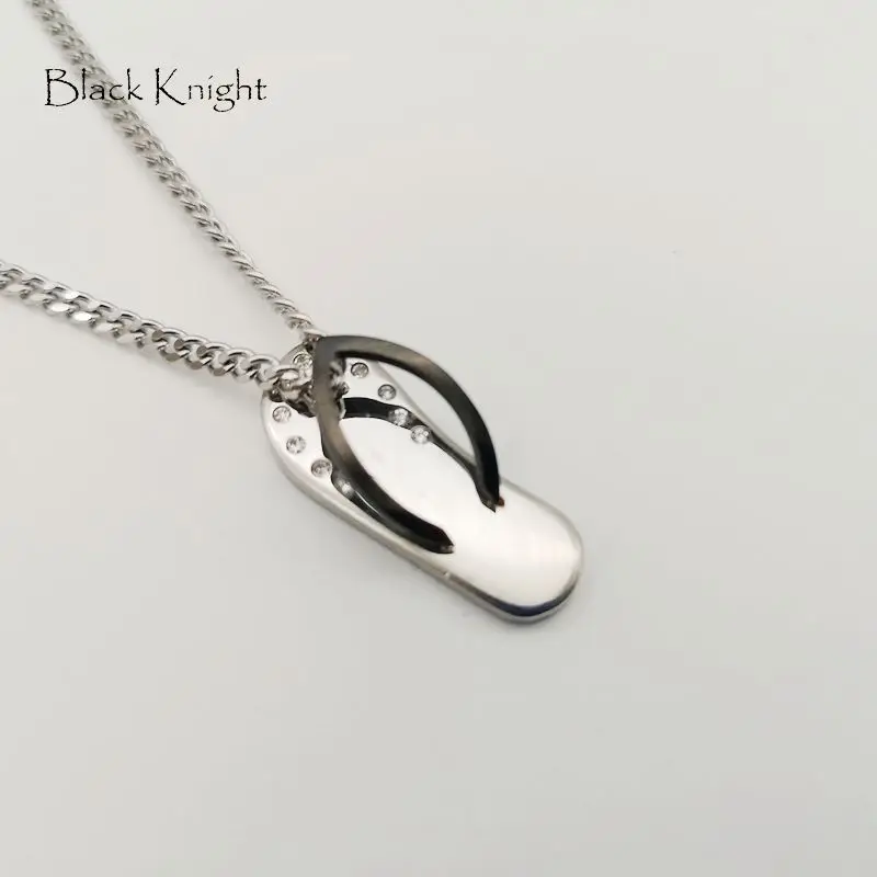 

Black Knight Creative Slipper pendant necklace silver color Stainless steel CZ stones slipper necklace Bohemia fashion BLKN0727