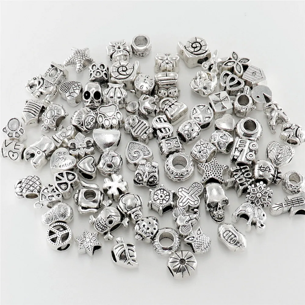 

Random match All different 60pcs/lot Vintage Beads European Charms fit for pandora style bracelet DIY
