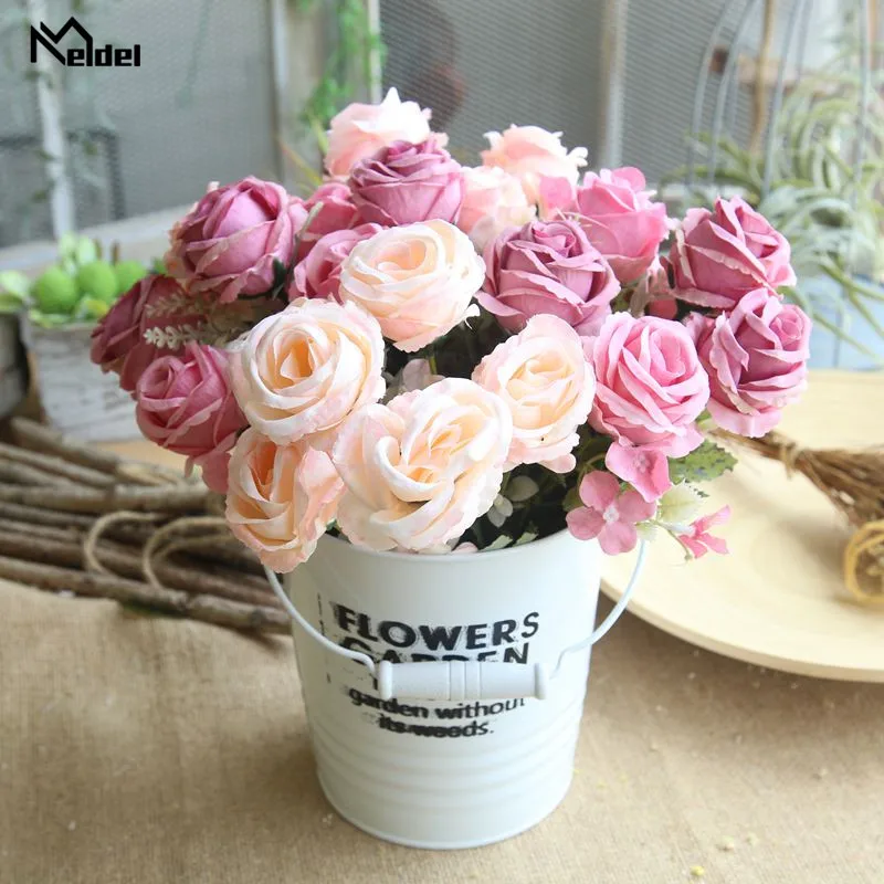 

Meldel 6 Heads White Peony Bouquet Artificial Peonies Flowers Polyester Silk Roses Pink Blue Wedding Home Decoration Fake Flower