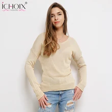 ICHOIX 2019 New Autumn Womens Sweaters And Pullovers Casual White Gray V-Neck Criss-Cross Knitted Long Sleeve Woollen Jumpers