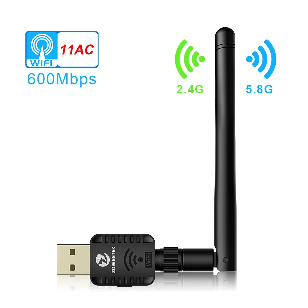 

Zoweetek Mini Wireless Wifi Adapter 600Mbps 802.11ac Dual Band 2.4G/5G 2dBi Antenna USB Network Ethernet Receiver for PC Phones
