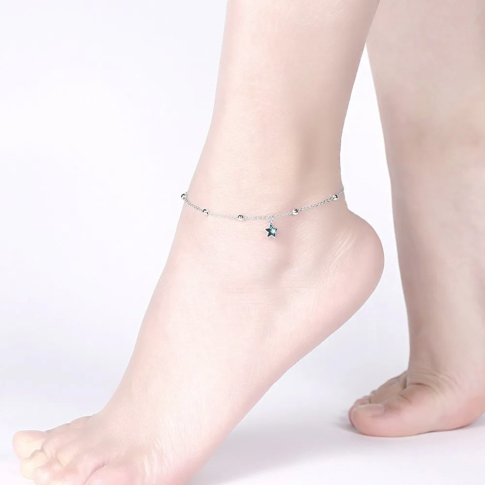 Star Crystal Anklet Fashion 925 Sterling Silver Anklets Women Pure
