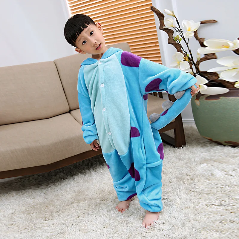 Adorable Blue Sullivan Children Kigurumi Cartoon Onesies Kids Flannel Pajamas One piece Sleepwear Cosplay For Halloween Jumpsuit (4)