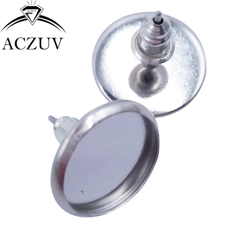 

1000pcs/Lot 8mm 10mm 12mm 14mm 16mm Rhodium Plated Bezel Earring Blanks Base Stud Post with Bullet Stopper Backs BES006