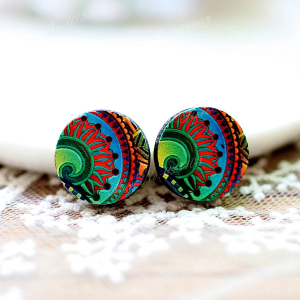 

Unique 3D Embossed 16mm Round Coloured Drawing pattern Laser Cut wood Cabochon DIY for Rings, Earring,Brooch,Necklace