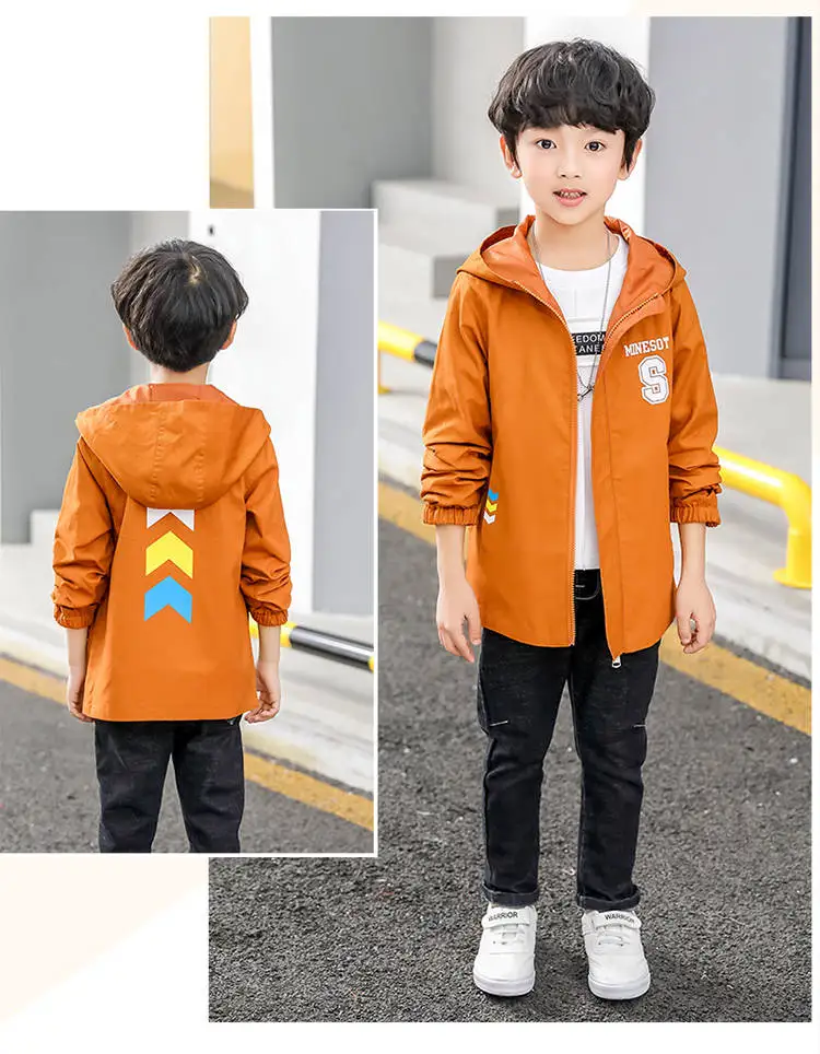 Ветровка для мальчиков; куртка в Корейском стиле; сезон весна-осень; Повседневная рубашка с принтом для маленьких мальчиков; куртка на молнии