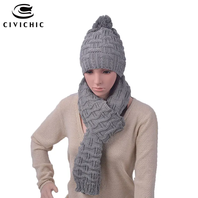 CIVICHIC модная женская вязаная крючком зимняя шапка шарф комплект Корея Стильный комплект из двух предметов теплая вязаная шапка плотная шаль элегантный головной убор SH112