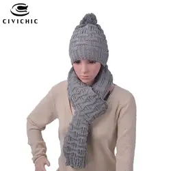 Civichic Модные женские крючком зимняя шапка шарф набор Корея Стильный Двойка теплее вязать Кепки утолщаются шаль Chic Головные уборы sh112