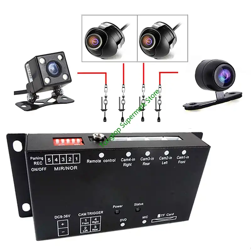 car 4 Way Composite RCA Video Splitter Distribution support car rear