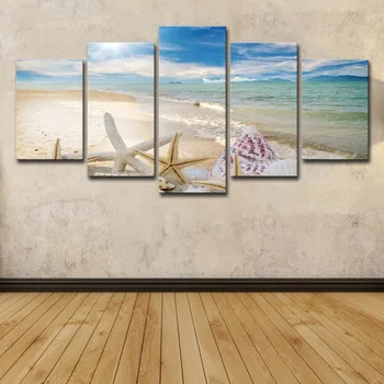 

5 Piece Large Modern Contemporary Ocean Shell Beach Group Canvas HD Prints Artwork Gallery Wrapped Landscape Pictures Paintings