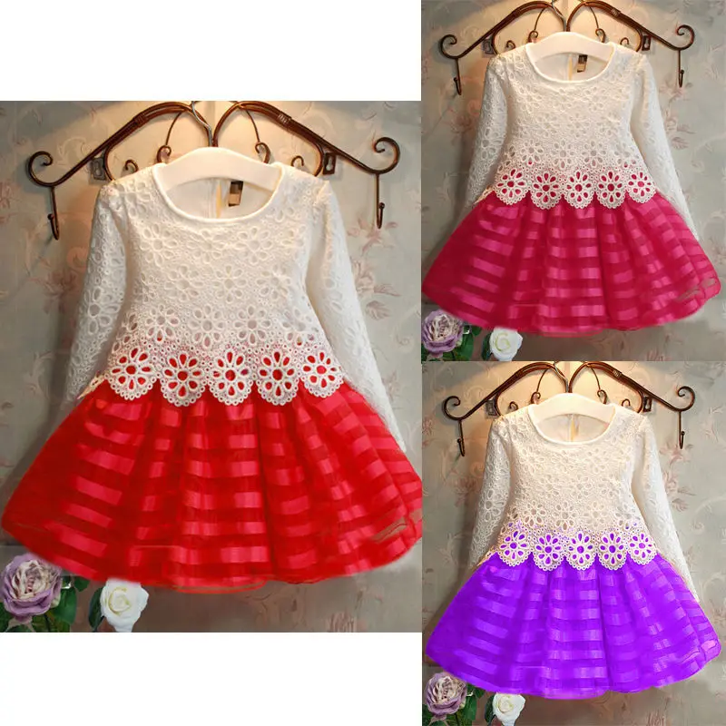 

Infant Kids Girls Crochet Lace Wedding Birthday Party Tulle Tutu Princess Dress Cute Lace Patchwork Knee-Length
