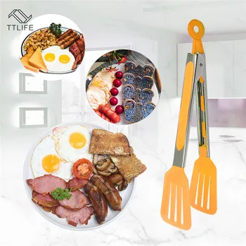 

TTLIFE Nylon Non-Stick Kitchen Tongs Stainless Steel Barbecue Tongs Bread Buffet Steak BBQ Tong Utensils Clip Cooking Tools 2019