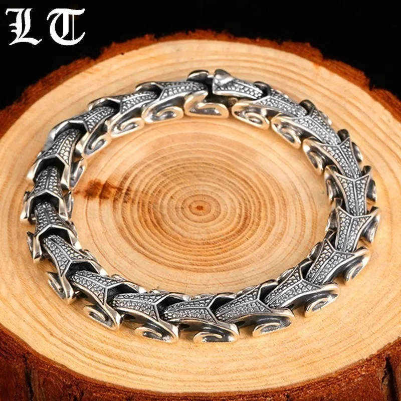 

LT 925 Sterling Silver Dragon Bracelet Men Real Silver Keel Bracelets High Polished Vintage Punk Rock Biker Jewelry For Male