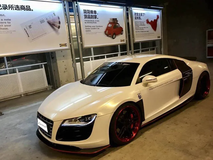 AD R8 to ArtisanLB style carbon fiber front lip rear diffuser trunk spoiler side skirts (2)
