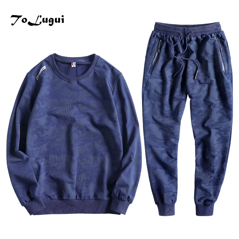 

Spring Autumn Men's Camouflage Set Casual Long Sleeve Pullover Sweatshirt and Pants Set 2 Pieces Plus Size 8xl 9xl Men Clothing