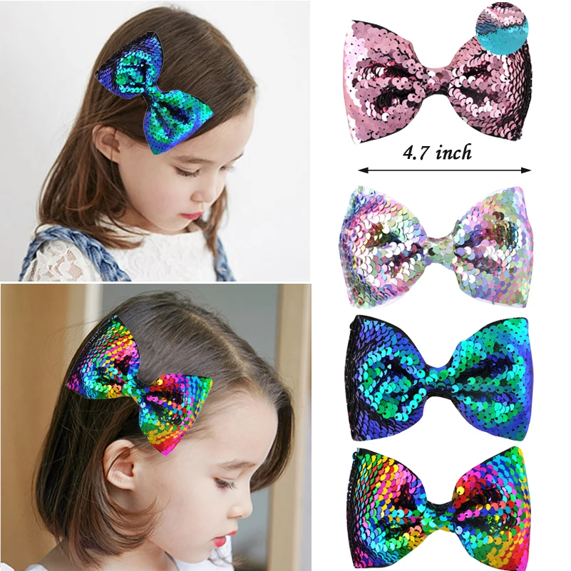 

4.7 Inch Glitter Reversible Mermaid Sequins Scales Hair Bows Kids Hairpins Hair Clips for Women Girls Handmade Hair Accessories
