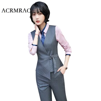 

ACRMRAC Women New Summer suit stripe Slim Vest Pants Business OL Formal Pant Suits