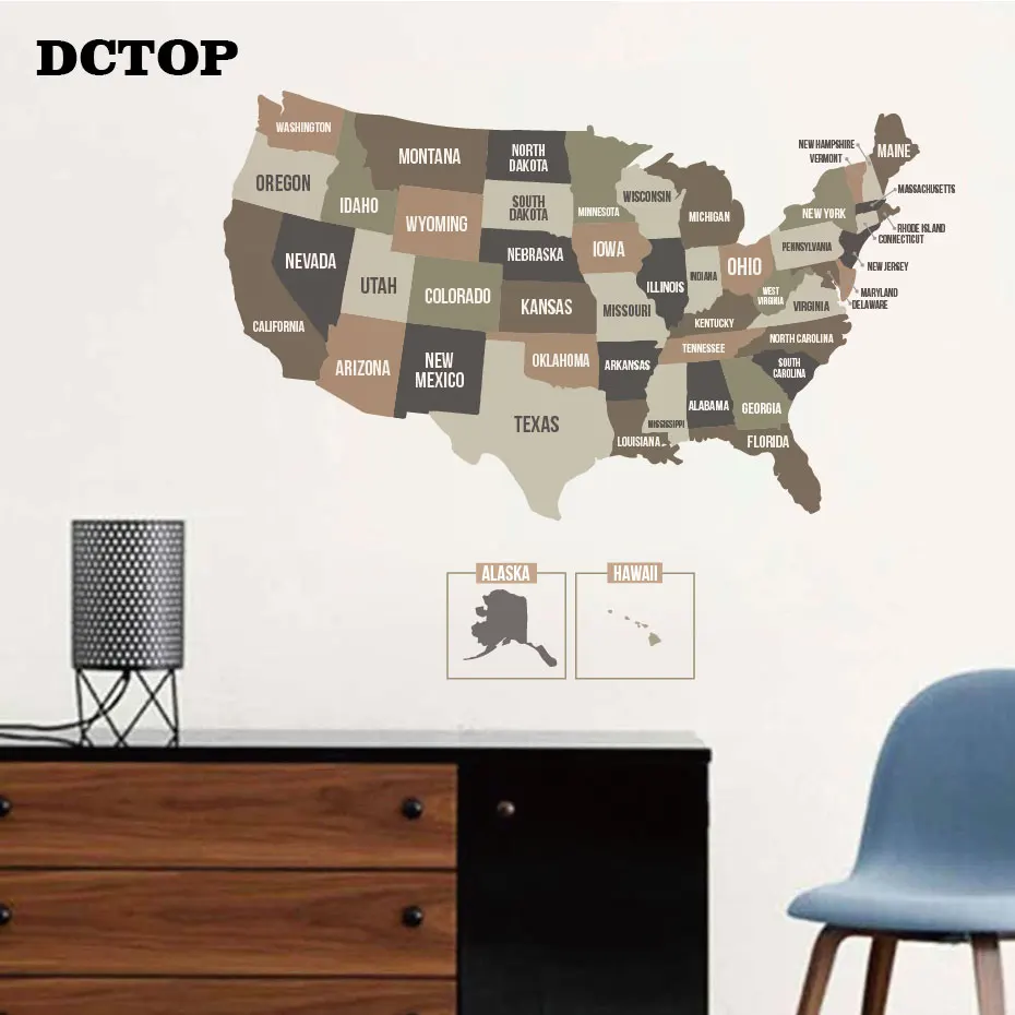 Pretty Color USA Map American States Map Wall Decal Kids Children's Art Vinyls Stickers Living Room Home Decorative Wallpaper (6)