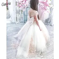 Милое платье принцессы с кружевными аппликациями и бантом, предназначенное для свадебного торжества, дня рождения, дня рождения, с